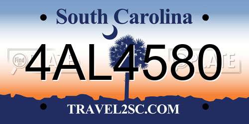 4AL4580 South Carolina License Plate