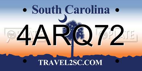 4ARQ72 South Carolina License Plate