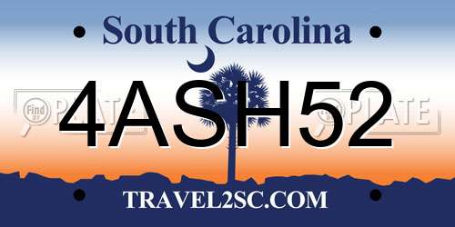 4ASH52 South Carolina License Plate