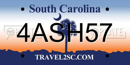 4ASH57 South Carolina License Plate
