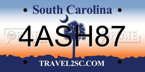 4ASH87 South Carolina License Plate