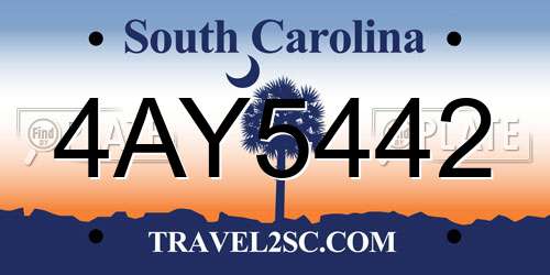 4AY5442 South Carolina License Plate