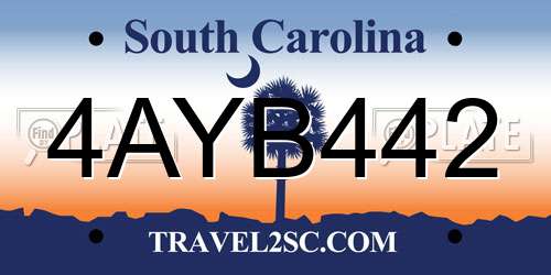 4AYB442 South Carolina License Plate