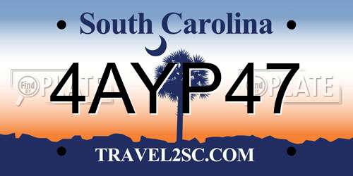 4AYP47 South Carolina License Plate