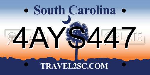 4AYS447 South Carolina License Plate