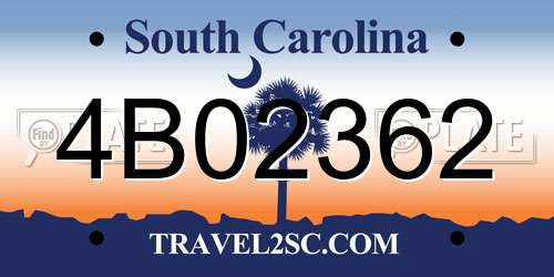 4B02362 South Carolina License Plate