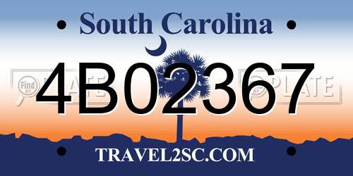 4B02367 South Carolina License Plate
