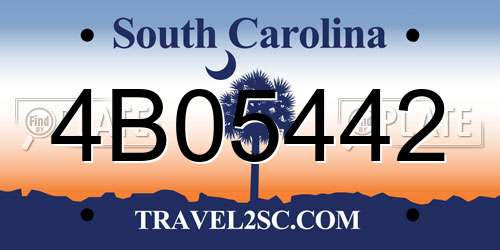 4B05442 South Carolina License Plate
