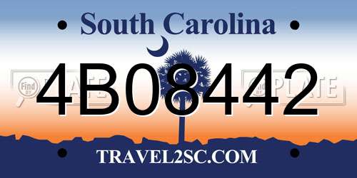 4B08442 South Carolina License Plate