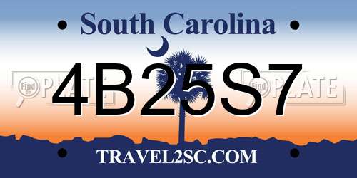 4B25S7 South Carolina License Plate