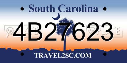 4B27623 South Carolina License Plate