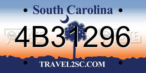 4B31296 South Carolina License Plate