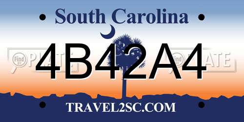 4B42A4 South Carolina License Plate