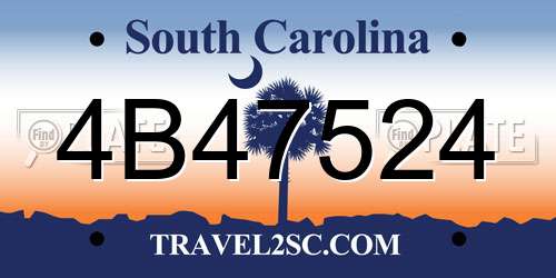 4B47524 South Carolina License Plate