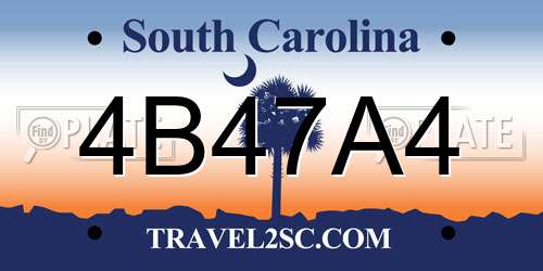 4B47A4 South Carolina License Plate