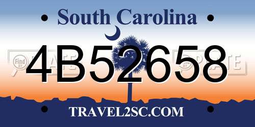 4B52658 South Carolina License Plate