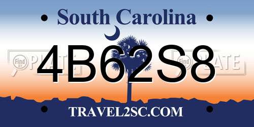 4B62S8 South Carolina License Plate