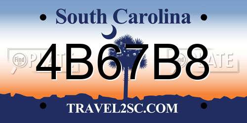 4B67B8 South Carolina License Plate