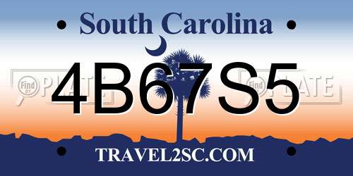 4B67S5 South Carolina License Plate