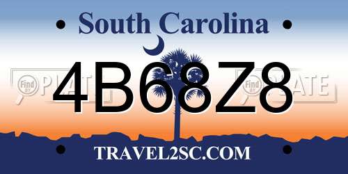 4B68Z8 South Carolina License Plate