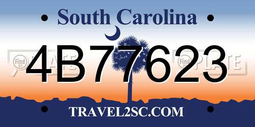 4B77623 South Carolina License Plate