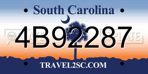 4B92287 South Carolina License Plate