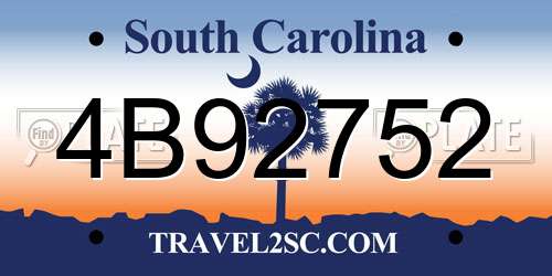 4B92752 South Carolina License Plate