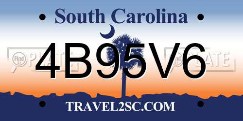 4B95V6 South Carolina License Plate