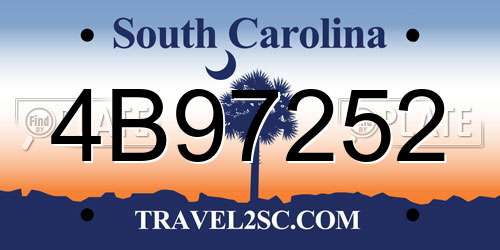 4B97252 South Carolina License Plate