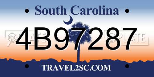 4B97287 South Carolina License Plate