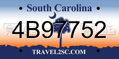 4B97752 South Carolina License Plate