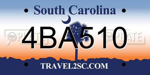 4BA510 South Carolina License Plate