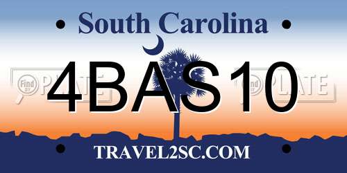 4BAS10 South Carolina License Plate