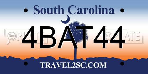 4BAT44 South Carolina License Plate