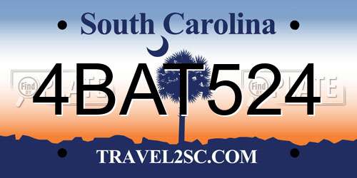 4BAT524 South Carolina License Plate