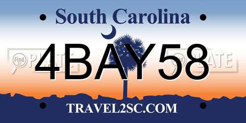 4BAY58 South Carolina License Plate