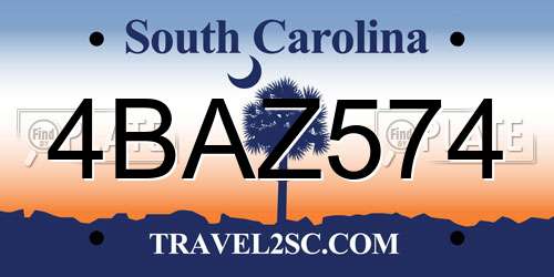 4BAZ574 South Carolina License Plate