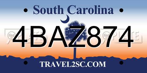 4BAZ874 South Carolina License Plate