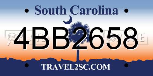 4BB2658 South Carolina License Plate