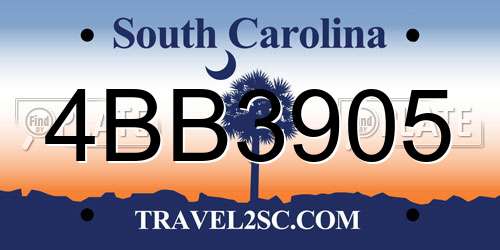 4BB3905 South Carolina License Plate
