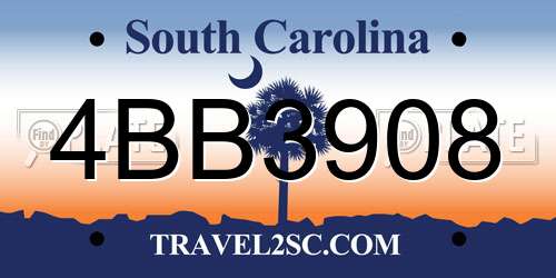 4BB3908 South Carolina License Plate