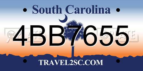 4BB7655 South Carolina License Plate
