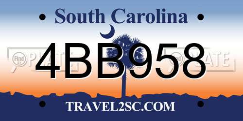 4BB958 South Carolina License Plate