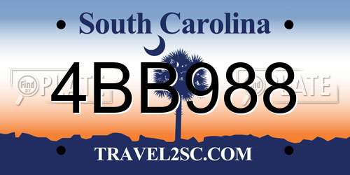4BB988 South Carolina License Plate