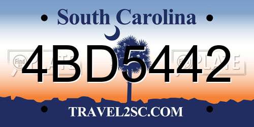 4BD5442 South Carolina License Plate