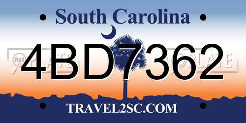 4BD7362 South Carolina License Plate