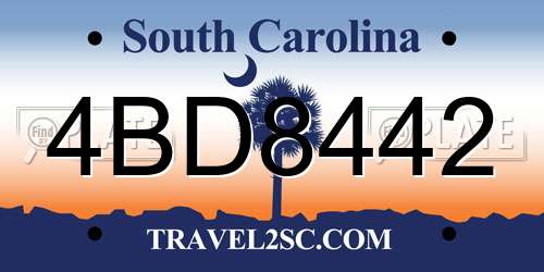 4BD8442 South Carolina License Plate