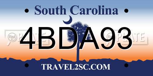 4BDA93 South Carolina License Plate