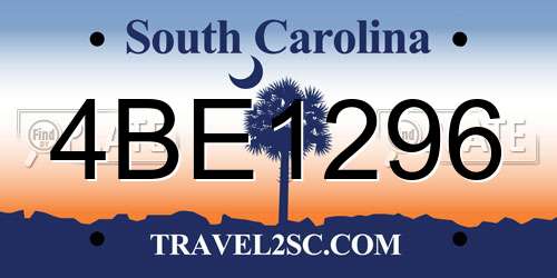 4BE1296 South Carolina License Plate