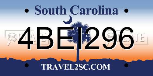 4BEI296 South Carolina License Plate